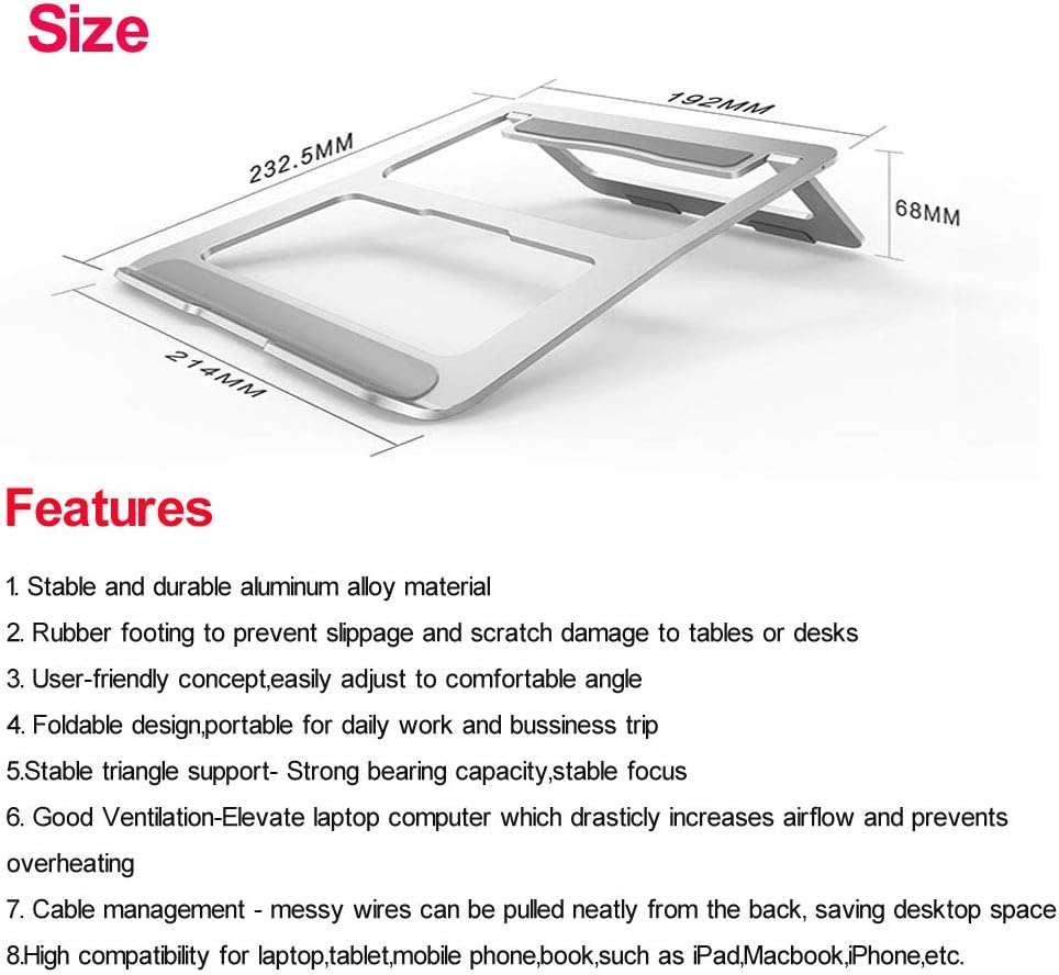 Soke-Six Laptop Stand,Aluminum Portable Foldable Laptop Support Stand Holder Desk Table Mobile Phone Stand for iPad MacBook Pro Air Notebook