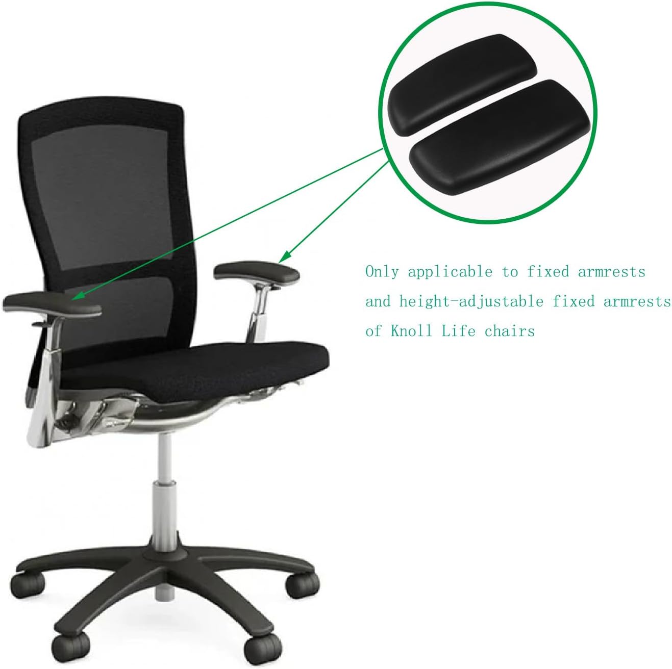 Armrest Pads for Knoll Life Chair Fixed and Height Adjustable Only Not Compatible with 4D High Performance Models Replacement Armrest Cushions Black (Pair)