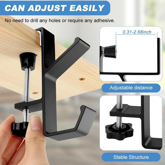 3PCS Desk Mount Bag Holder Hook Clamp,On Backpack Hanger Portable Desk Mount Headphones Holder for Reduce Desk Clutter Table Desk Table Hanging Storage (3Black, 3)