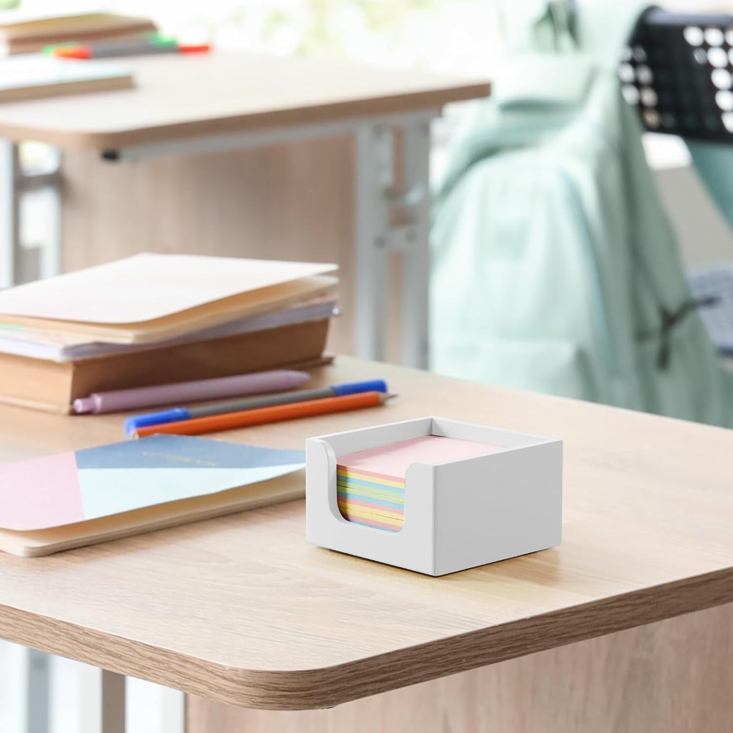 Sticky Note Holder, Burnt Wood Note Dispenser for Office Desk Accessories, Self Stick Note Pad Holder, Memo Pad Holder Dispenser Organizer for School Office Desk Supplies