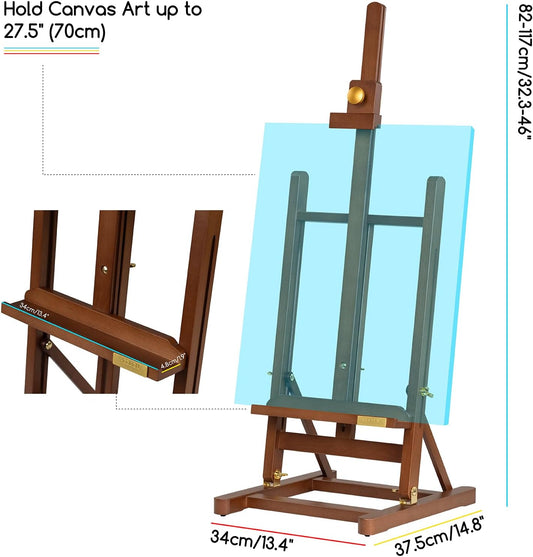 MEEDEN PRO Large Tabletop Painting Easel - Assembly-Free Desktop Art Easel for Canvas Up to 27.5" - H Frame Adjustable Beech Wood Stand Easel for Painting