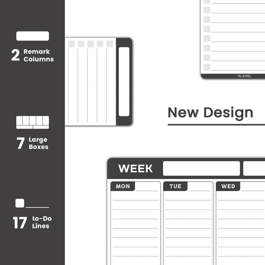 ALEZEL Magnetic Weekly Calendar Whiteboard for Fridge, Refrigerator Dry Erase Weekly White Board, Includes Magnetic Weekly Planner for Fridge with 2 List Boards, 4 Markers + Eraser