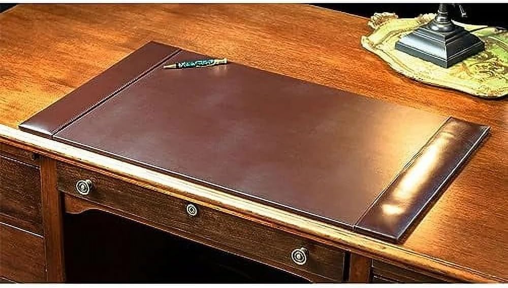 Professional Leather Desk Mat Brown Writing Surface, Raised Edge Stitching Desk Protector, Large Leather Executive Desk Pad (30" x 18")