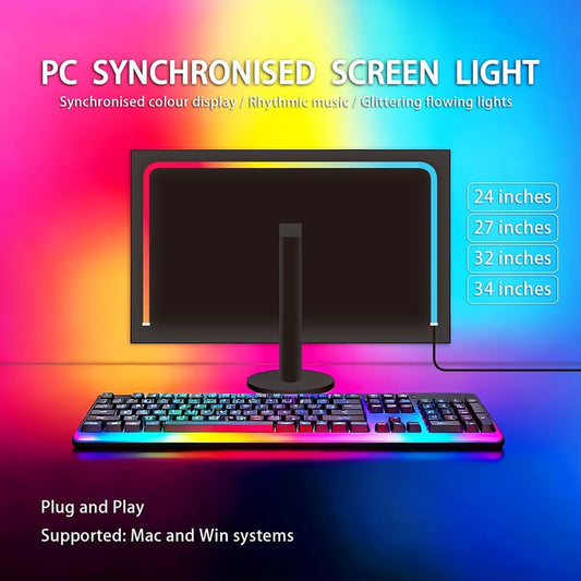 pc sync Light bar,LED Light Strips Deliver Synchronized Lighting Effects with Screen Colors and Music, Compatible with Win/Mac Systems. (PC Sync Light (for 32-34-inch Models))