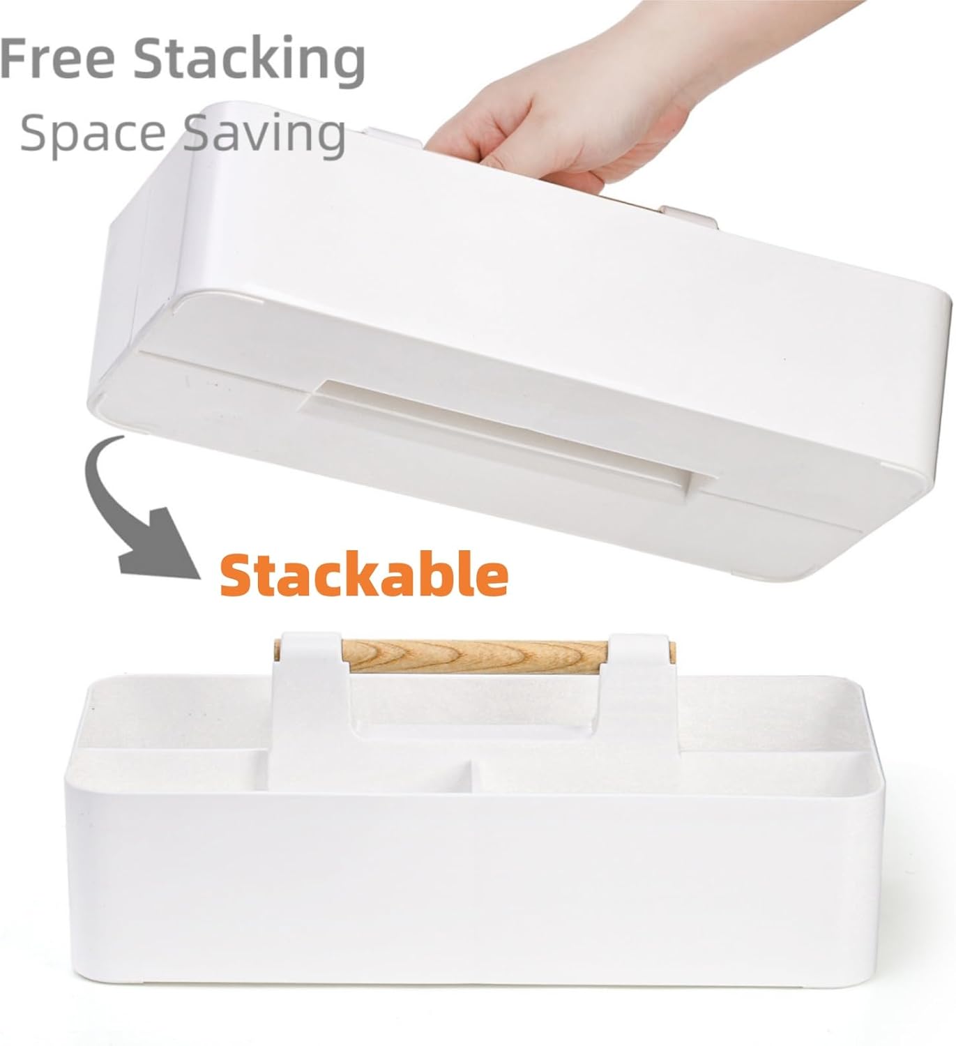 Acshio 2 Pack Plastic Portable Caddy with Handle, Stackable Art Office Supplies Storage Organizer with 5 Compartments, Multiuse Divided Craft Basket Bin Stationery Pen Holder for Home, Shower