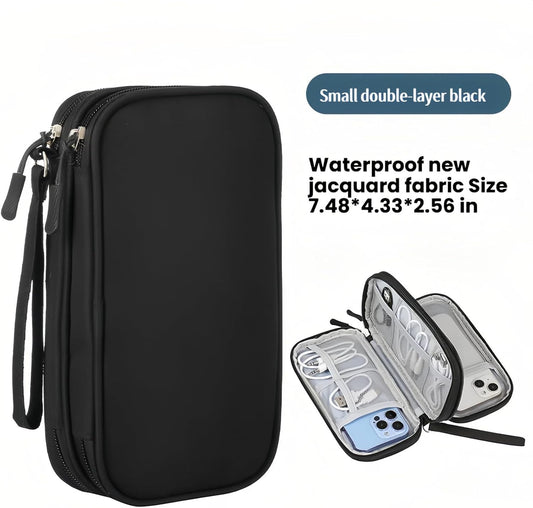 Portable Waterproof Double Layers All-in-One Storage Bag, Travel Cord Organizer,Electronics Accessories Organizer Pouch Bag for Accessories,Charger, USB Cable, Gadget (black)
