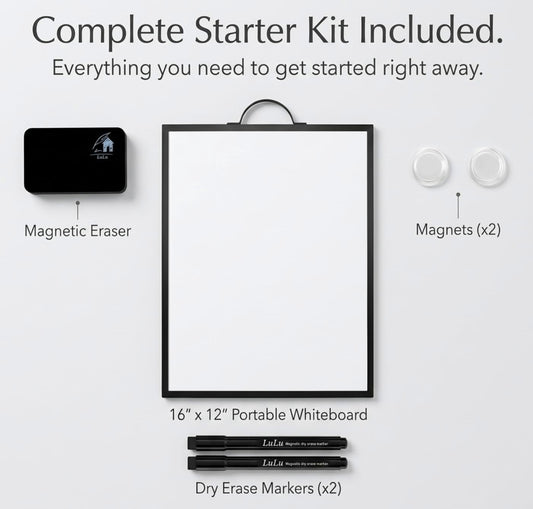Magnetic Dry Erase Board 12x16 with Foldable Stand, Portable Gold Desktop Whiteboard for Home, Office, School & Kitchen, Includes Weekly & Monthly Magnetic Planner Sheets