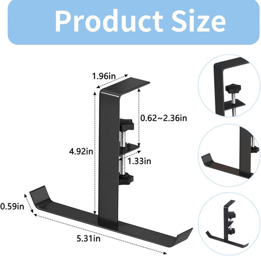 Adjustable Purse Hook for Table, Single Bag Hanger for Desk, Restaurant, Bar - Strong Metal Purse Holder for Handbags, Totes, Shopping Bags (0.62-2.36 Inch Clamp Range)