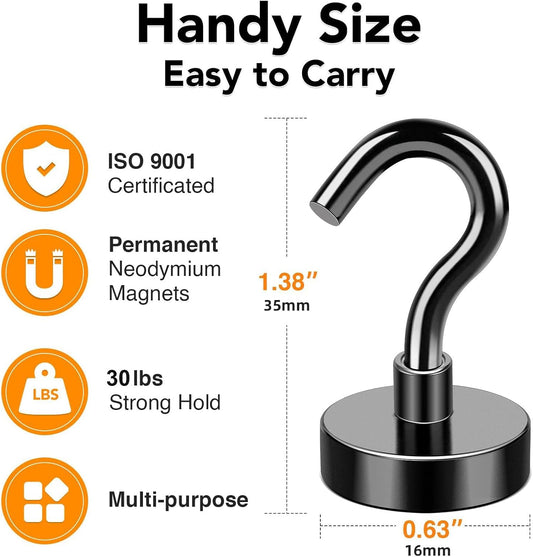 MIKEDE Black Magnetic Hooks 85Lbs Heavy Duty Earth Magnets with Hooks for Cruise Cabin Strong Magnet Hooks for Hanging Super Metal Magnetic Hanger for Grill Fridge Kitchen - Pack of 10