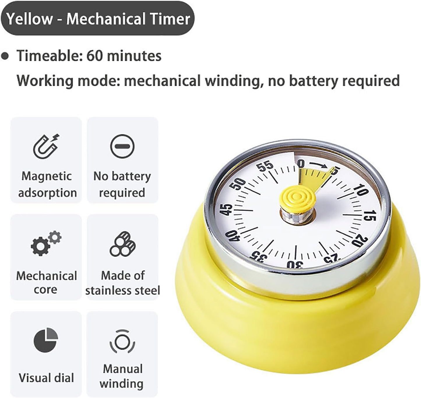 Elegant Stainless Steel Vintage Kitchen Timer with Magnetic Attachment - 60-Minute Countdown & Audible Alarm, Perfect for Cooking, Office Tasks, and Study Sessions (01-red)