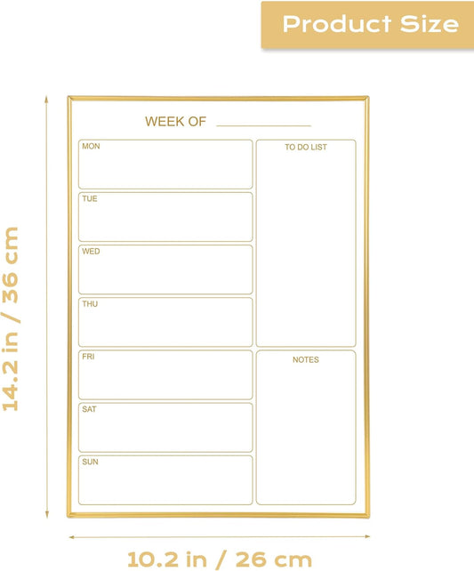 Weekly Dry Erase Whiteboard Calendar, 14.2"x10.2" Magnetic Surface Memo Board, Minimal Design Weekly Planner for Wall, Goledn Frame Dry Erase Board for Office School Home(ZLBB-S-AL-2636)