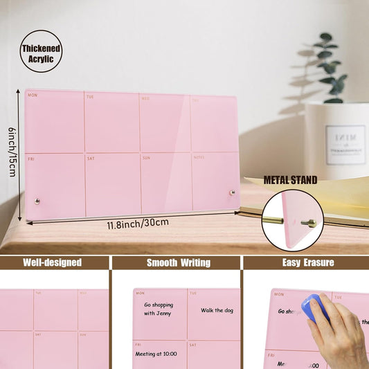 Weekly Planner Dry Erase Board for Desk,Acrylic Desktop Weekly Planner Whiteboard with Stand,12"X6"-Small, Dry Erase Weekly to Do List White Board for Home Office School-ZMZL-W-1530
