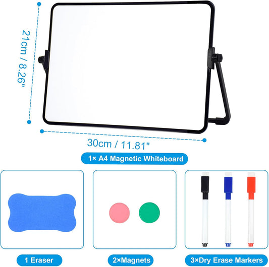 SAYEEC Small Dry Erase White Board Mini Magnetic Desktop Whiteboard with Stand, 3 Markers, 2 Magnets, 1 Eraser, Portable Double-Sided White Board Easel for Drawing to Do List Desk Office School Home