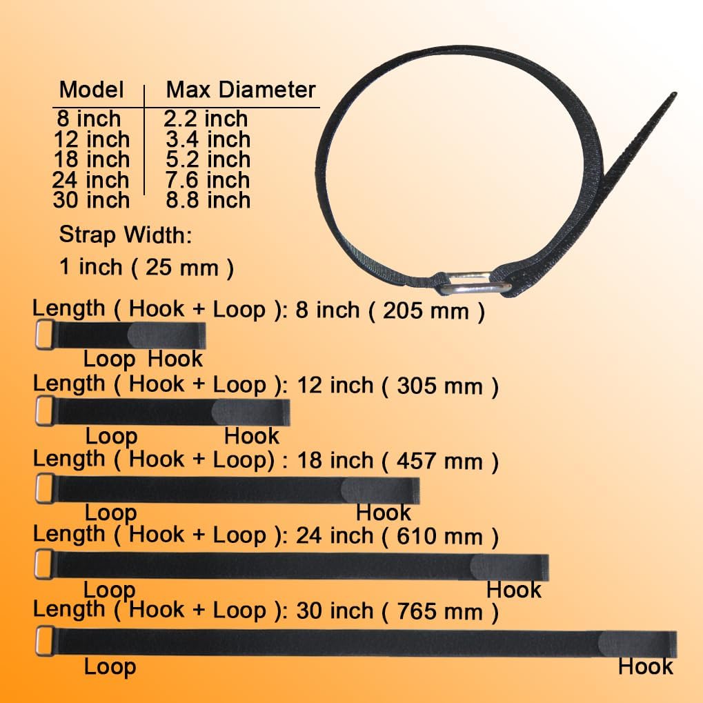 18 inch Extend Cable Strap and Adjustable Securing Strap with Buckle - 12 PCS Reusable Hook and Loop Fastening Nylon Cable Tie Wrap