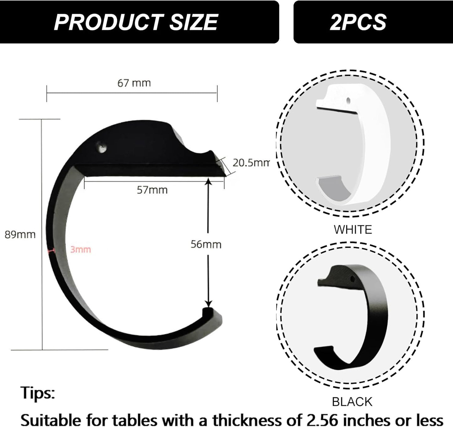 Bag Hook Heavy Sturdy Purse Hook for Table & Holds 50 lbs Purse Holder for Table Portable Purse Hanger for Table 2pcs Black and White