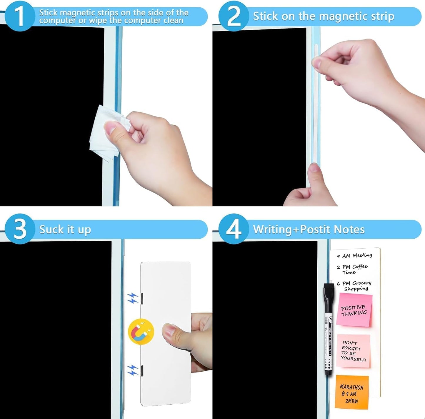 1 pc Dry Erase Monitor Memo Board, Magnetic Dry Erase Multifunction Whiteboard Monitor Side Panel, Desktop Memo Board with a Pen (1)