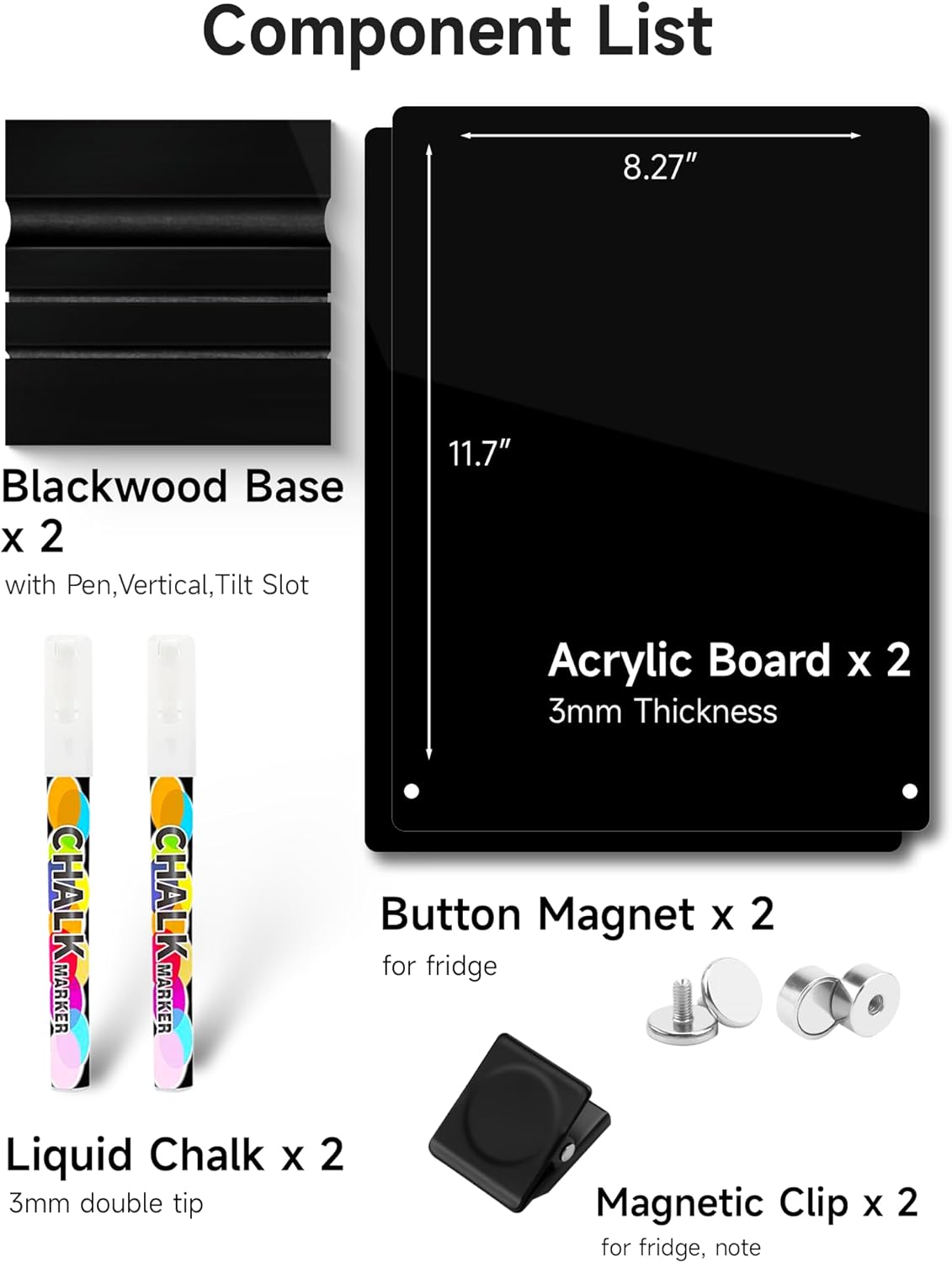 Acrylic Black Dry Erase Board with Stand - 8” x 6” Small Desktop Whiteboard with Marker, Reusable Desk Blackboard, to-Do List, Planner, Memo Clipboard, Menu Board for Office, Home, Bar