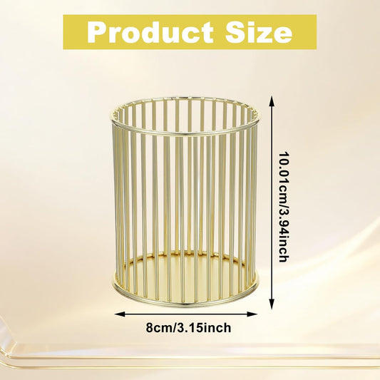 Lemecima 6 Pack Pencil Cups, Round Wire Metal Pen Cups Makeup Brush Holder, Cylindrical Desktop Organizer Office School Home Supplier, Golden, 3.94" H × 3.15" D
