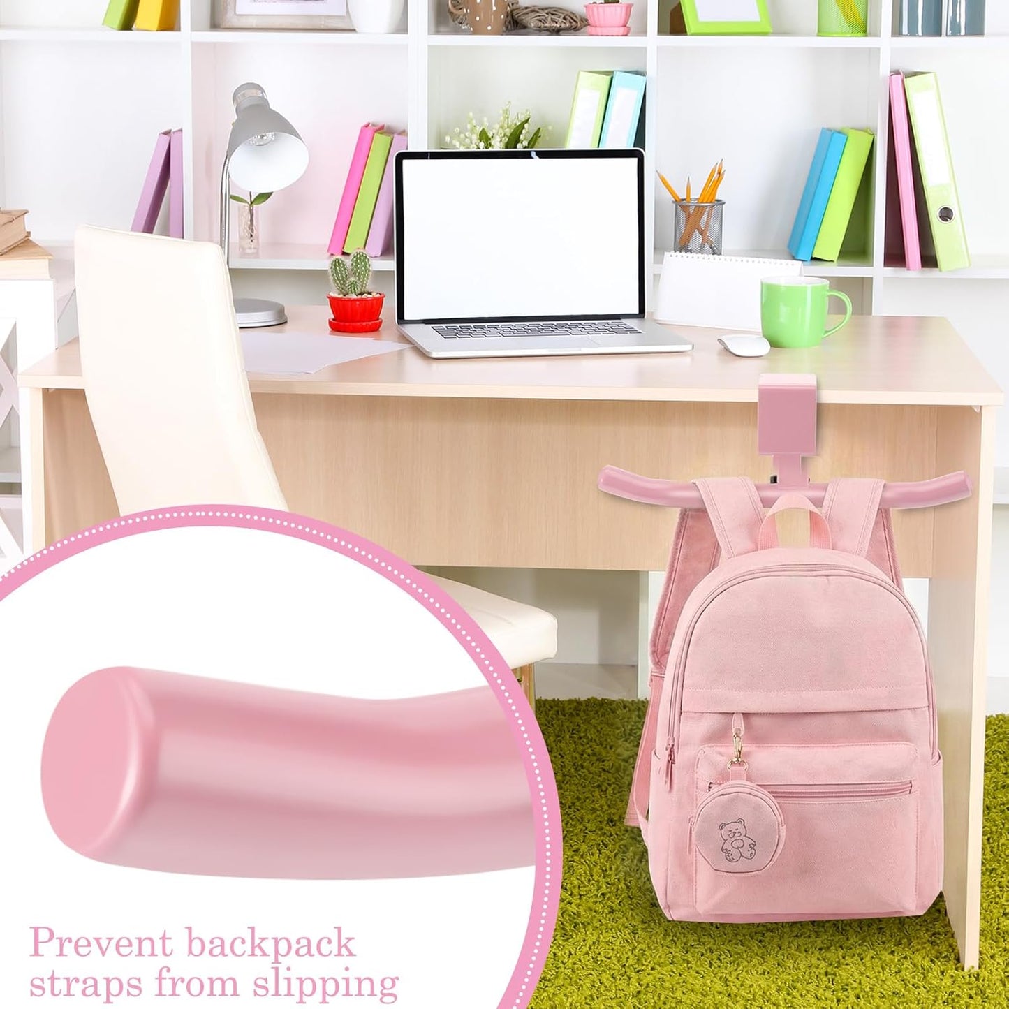 Geelin Bag Hook for Desk Table Heavy-Duty Backpack Hanger Clamp On Purse Holder Adjustable Under Desk Bag Hook for Headphones Handbag Hanger for Classroom Dorm Back to School(Beige)