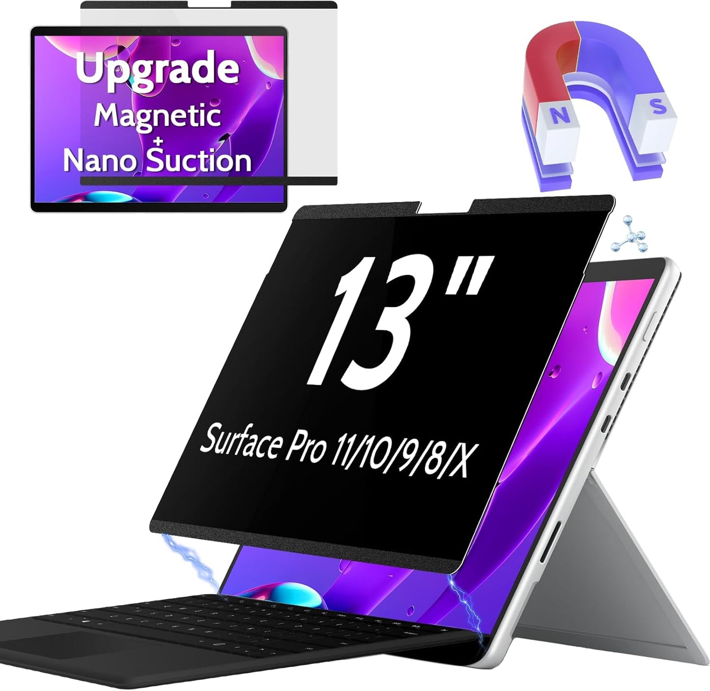 Peslv Magnetic Privacy Screen for Surface Laptop 6/5/4/3/2/1 13.5 Inch, Removable Anti Blue Light Glare Filter, Black Security Private Apy Block Protector