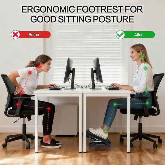 Scalebeard Foot Rest for Under Desk at Work,Height Adjustable Infinite Angle Ergonomic Foldable Footrest for Office, Gaming,Computer, Removable Pad Desk Foot Stool with Massage Beads,for All Seasons