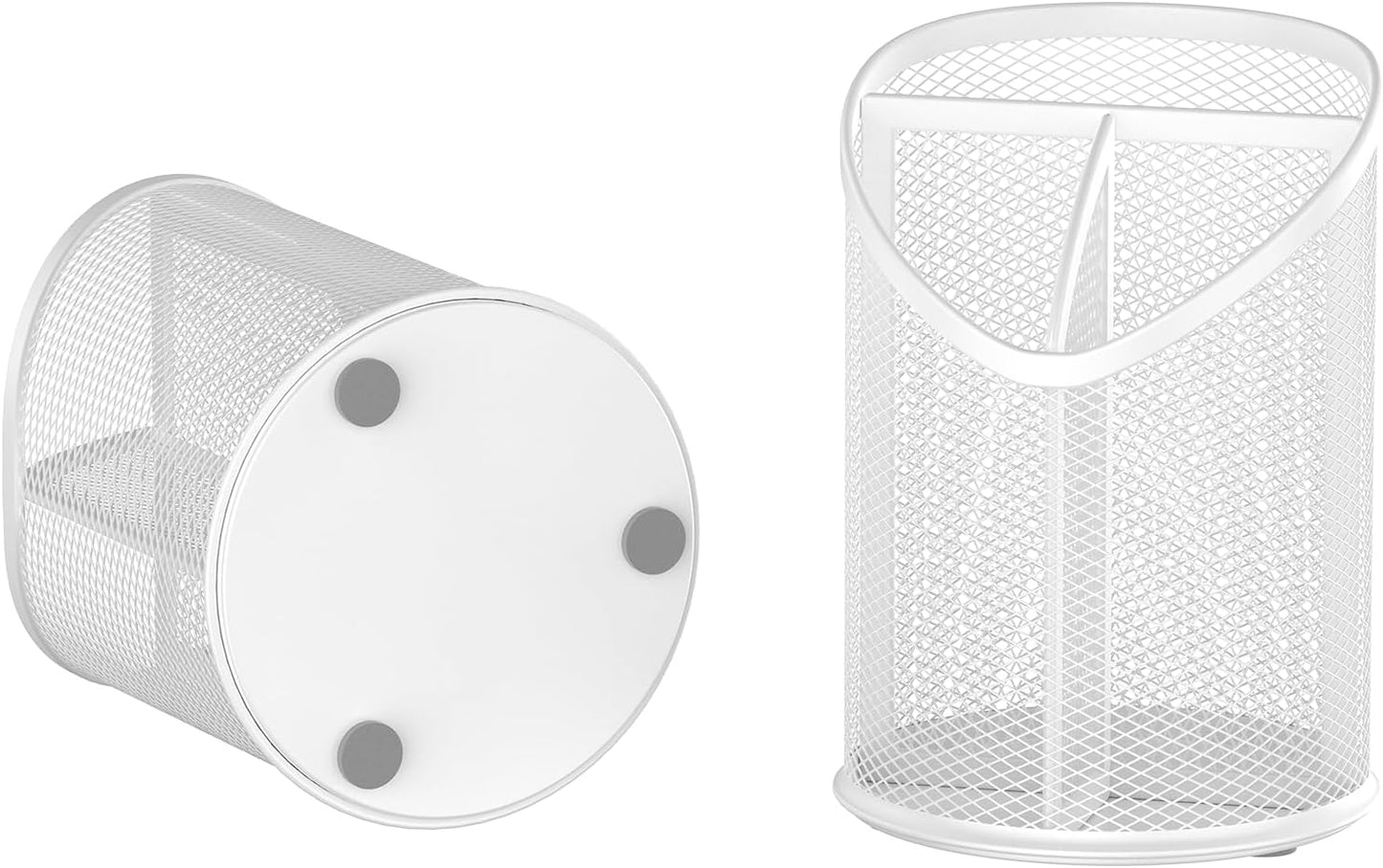 Delifox 2 Pack Pen Holder Mesh Round Pencil Holder Desktop Organizer 3 Compartments, Black