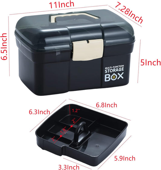 Kinsorcai 11'' Plastic Storage Box with Removable Tray, Multipurpose Organizer and Storage Case for Art Craft and Cosmetic (Green)