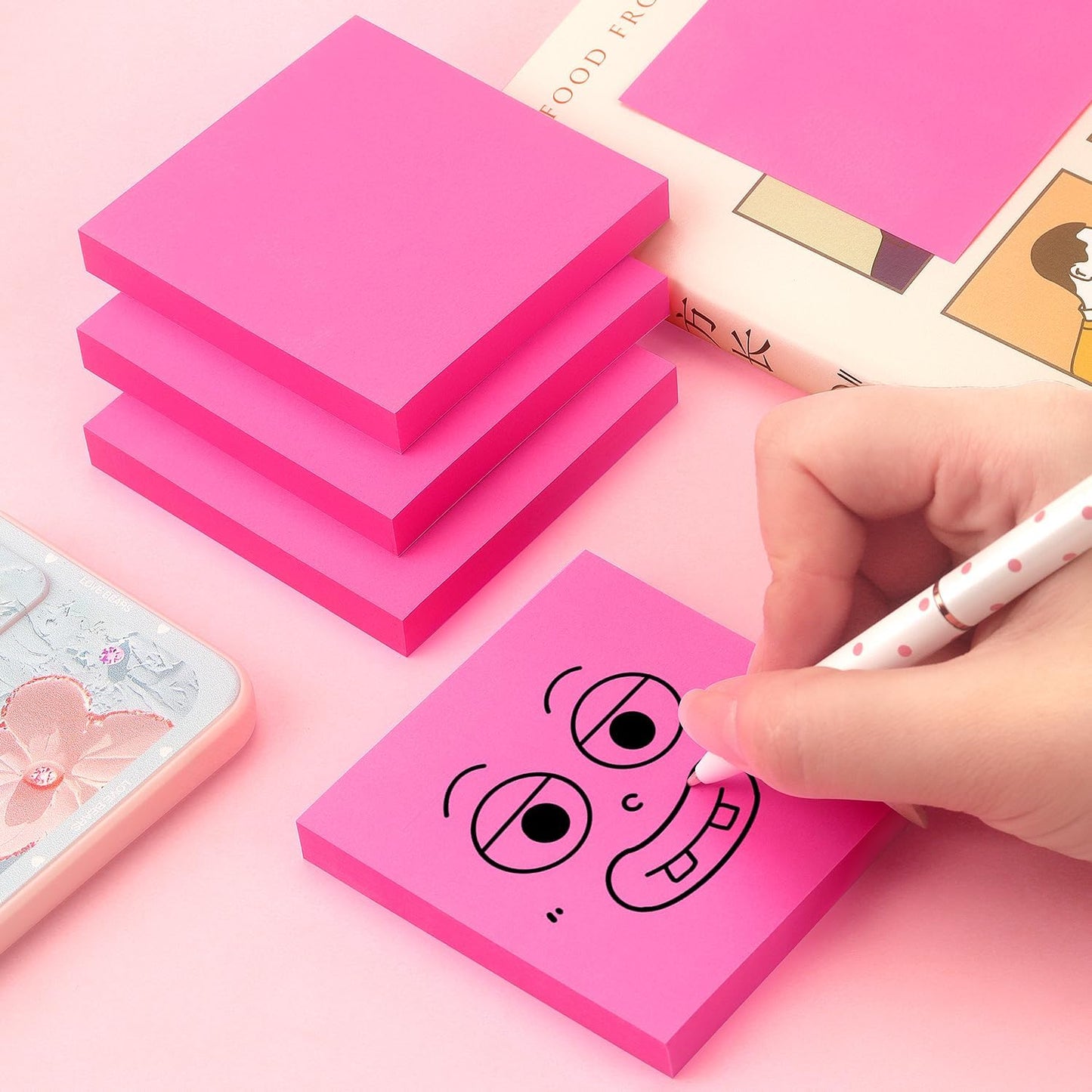 Osboo Sticky Notes 3x3 Pop Up Self-Stick Notes Pads with 6 Bright Colors, Easy to Post for Office, School, Home, 6 Pads/Pack, 100 Sheets/Pad(Pop Up)