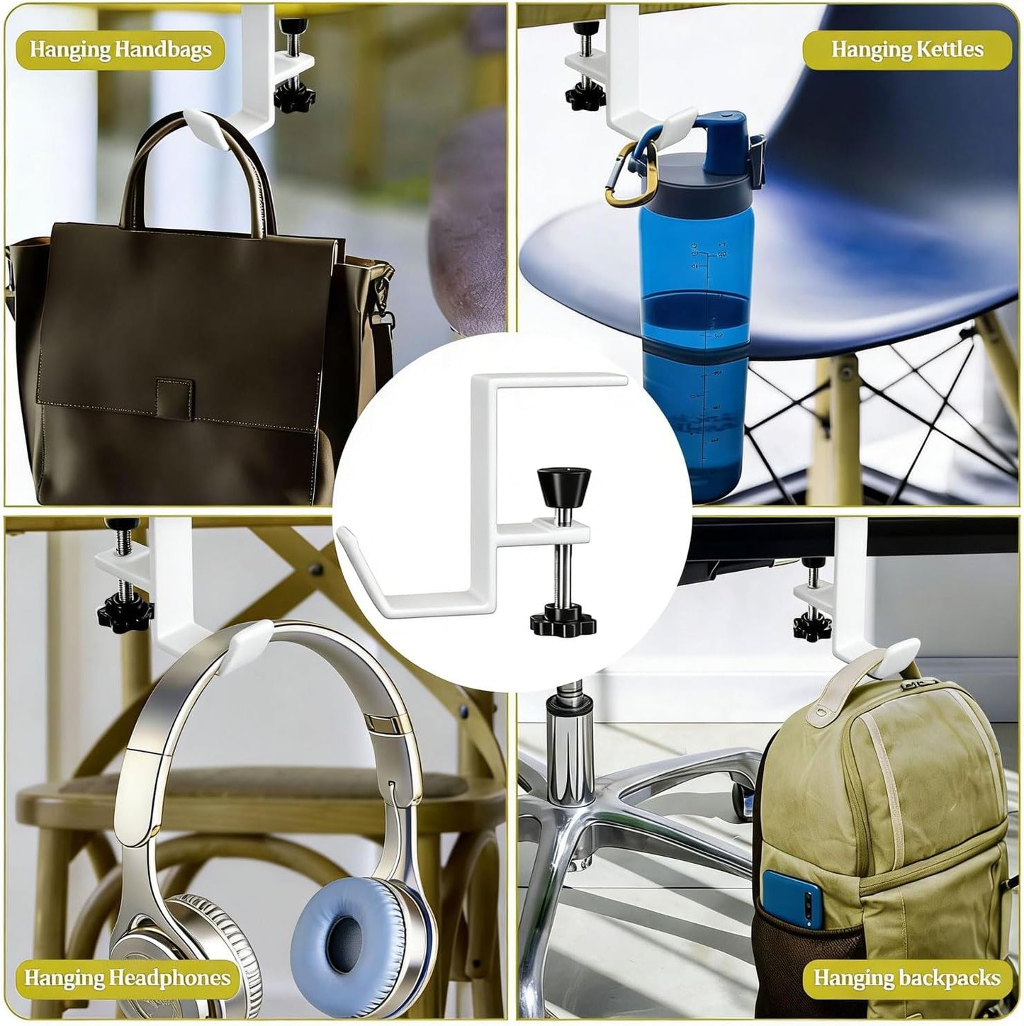 JAKO Headphone Stand - Aluminum Alloy Headphone Holder, Under Headset Stand for Desk Fit for PC Gaming Headset Hanger Hook Suitable for Office, Computer, Student Class Desk, Handmade Creator Table