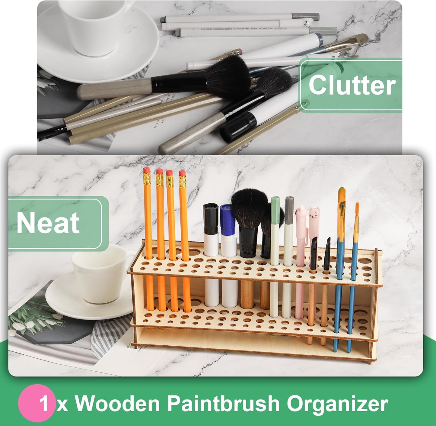 Wooden Paint Brush Holder Artist Brush Holder 67 Hole Paintbrush Holder Desktop Organizer Wood Paint Brush Rack for Pens Pencils and Art Tools
