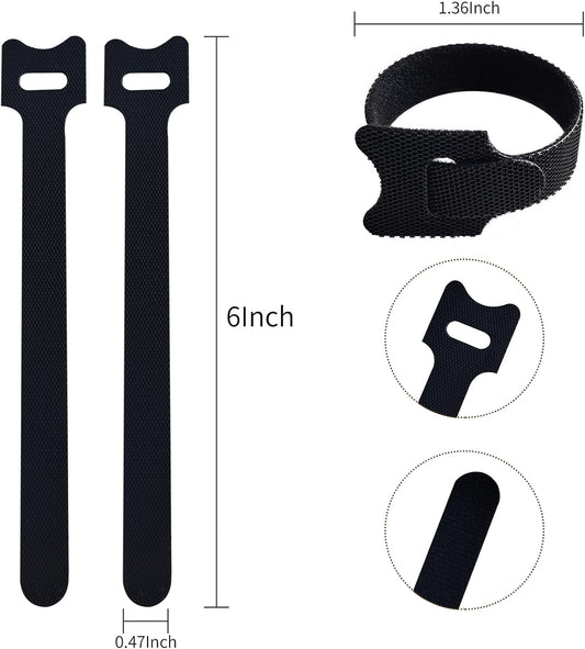 200 PCS 6 Inches Black Reusable Cable Ties, Adjustable Cord Straps, Cable Organizer, Cord Wrap and Hook Loop Cords Management,Adjustable Cord Ties for Organizing Home,Office,Garden,Data Centers