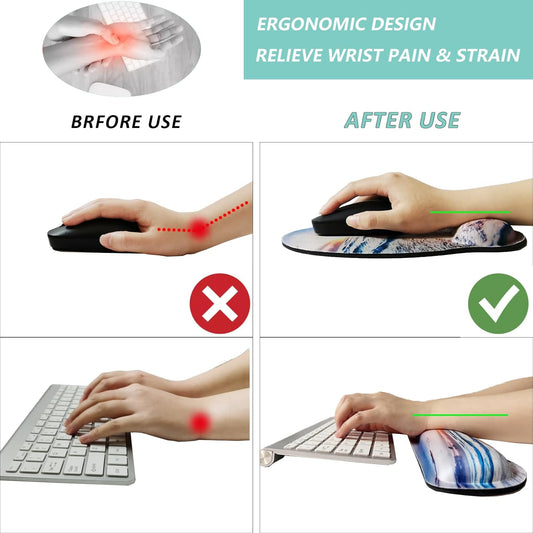 Keyboard Wrist Rest Pad Mouse Pad with Wrist Support Set of 3, Mousepad with Non-Slip Rubber Base, Ergonomic Memory Foam Mouse Wrist Cushion Support for Home Office Laptop Computer Gaming, Forest