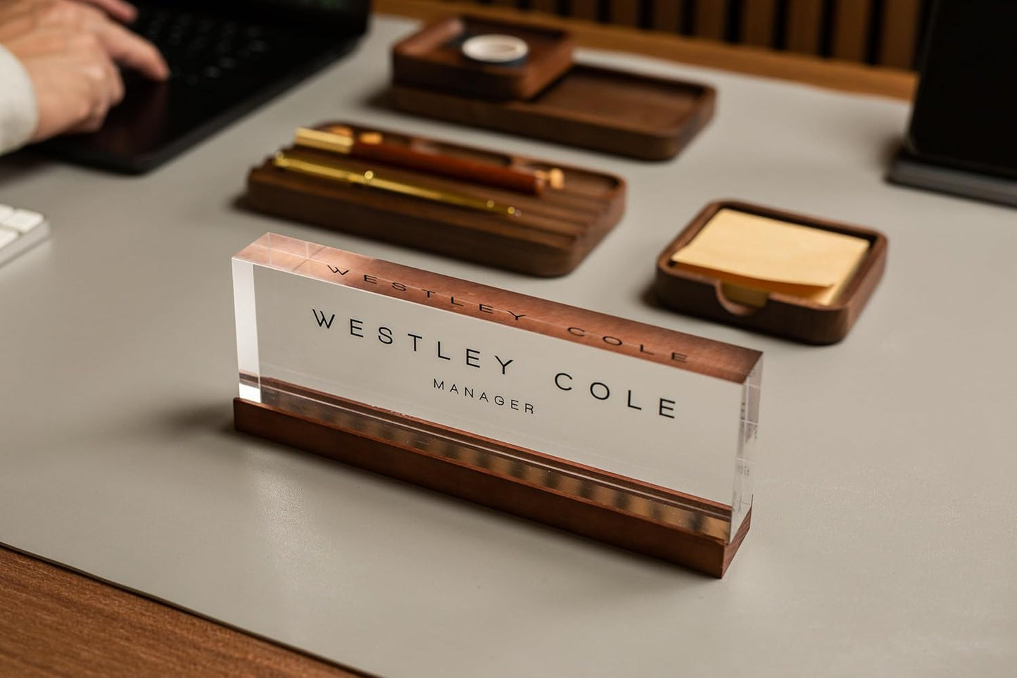 MUUJEE Wooden Desk Pen Pencil Organizer - 7.5 x 3.75 for Work Teacher Dad Wood Pencils Tray Work Minimalist Rustic, Gift for The Man who has it All