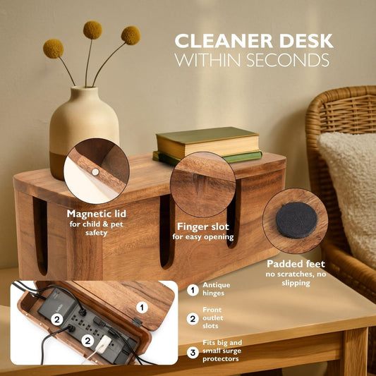 Large Cable Management Box - Cable Organizer Box and Power Strip Box for Electrical Cord Management - Hide Desk Cord and Floor Cables - Wire Storage and Organization for Cords