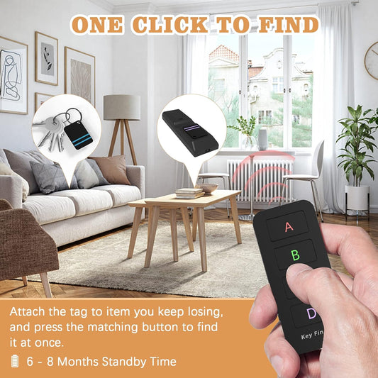 Remote Control Finder, Pack of 4 Find My Keys Device | Stick on Remote Finder Beeper, Tracker Tags for Car Keys and Phones | 120Ft Range 80dB RF Key Locator, Lost Key Finders That Make Noise