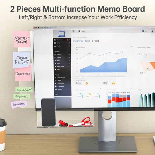 NiHome 2-Pack Magnetic Acrylic Monitor Memo Boards with Sticky Notes for Home & Office, Side and Bottom Panels with Phone Holder and Charging Holes, Transparent Organizer for Notes, To-Do Lists & More