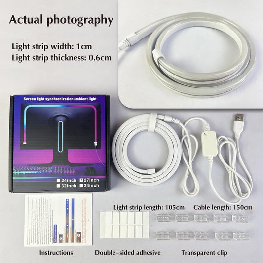 Monitor LED Backlights, LED Strip Light Sync with Screen Color/Music, Computer Light Bar Behind Screen, for PC/Mac, LEDs for Desk Gaming, USB Interface,Software Control (24 inch)