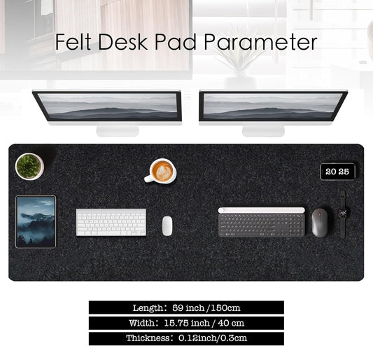 59’’x15.75” Large Felt Desk Mat, Computer Mat for Desk, Non-Slip Mouse Pad, Office Supplies Desk Protector, Desk Accessories for Home and Office (Dark Gray)