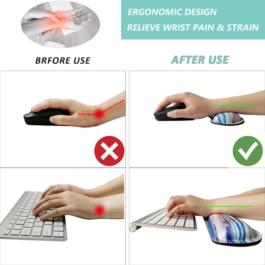 Keyboard Wrist Rest Mouse Wrist Support Set, Memory Foam Wrist Rest Pad for Computer Laptop Keyboard Mouse, Ergonomic Wrist Cushion Support for Typing Pain Relief, Gaming Home Office, Flowers Grass