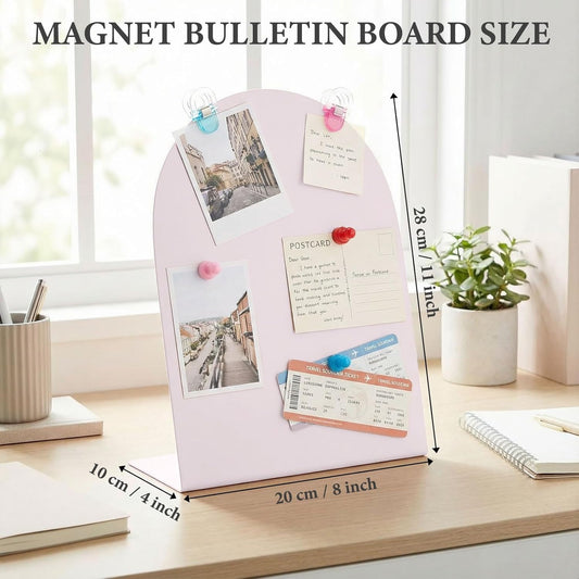 2 Pack Purple Magnetic Display Board, 11 × 8" Metal Desktop Magnet Bulletin Board, Anti-Slip Arch Memo Message Photo Display Board for Organized Space at Home, Office, Dorm, Store Table