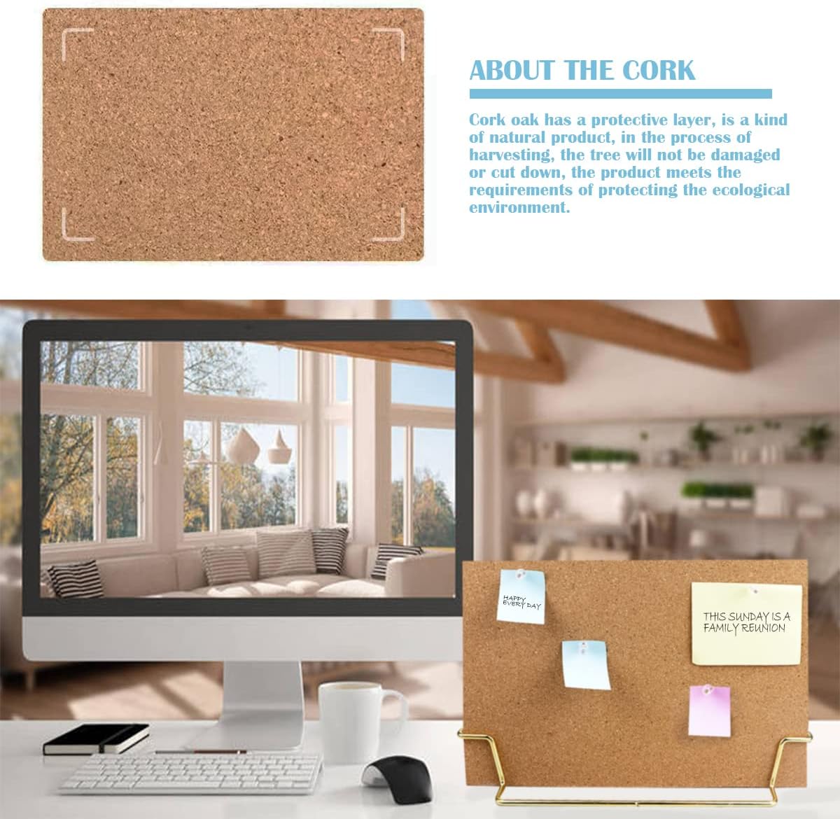 1 Set Cork Board Bulletin Board with Stand, Desktop Double Sided Message Memo Picture Board for Home Office School, Small Cork Board for Desk with Pushpins(12.6 x 9 inch)
