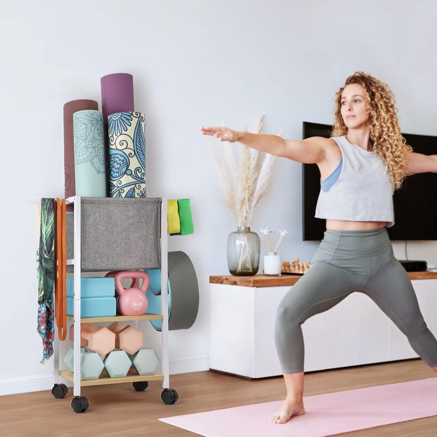 Yoga Mat Storage Rack Home Gym Equipment Workout Equipment Organizer Yoga Mat Holder for Dumbbell,Kettlebell and More Gym Accessories Gym Essentials Women Men Fitness Exercise Equipment Organization