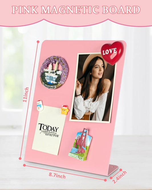 Magnet Board - Pink, 11 x 12.6 x 2.4 in, Standing Magnetic Board for Desk, Magnetic Display for Memos, Photos & Documents, Bulletin Board for Home Office School Kitchen Table Supplies(PK-FX2832-1P)