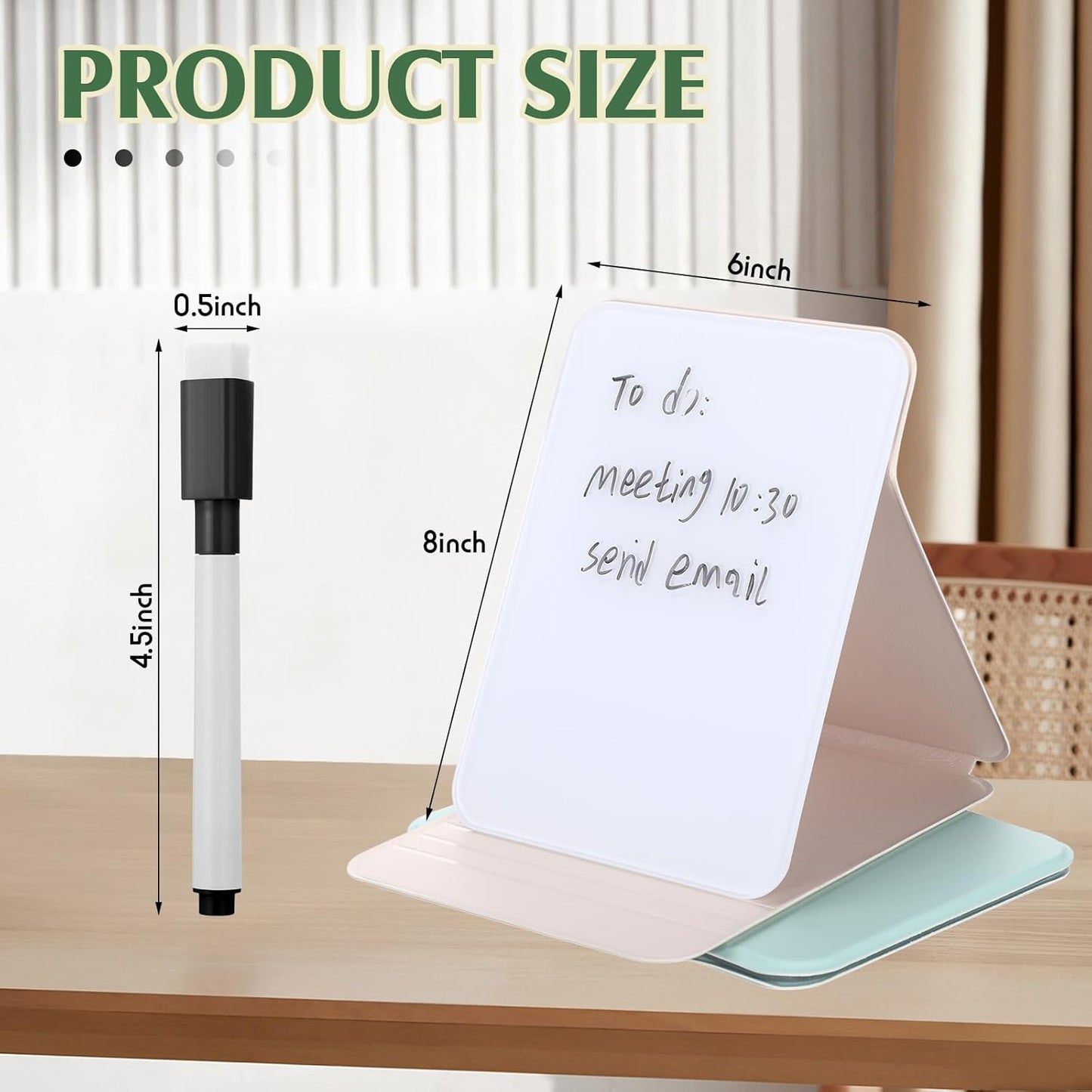 Dunzoom 2 Sets 4 Pcs Small Glass Desktop Whiteboard with Reversable Stand 8x6 Inch Mini Dry Erase White Board Easel with 2 Markers Reusable Desk Notepad for Home Office School Supplies (Pink,Green)