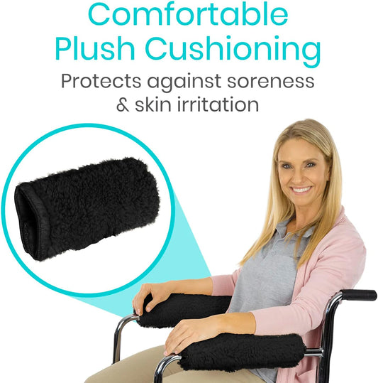 Vive Wheelchair Armrest Pads (2 PCS) - Memory Foam Sheepskin Cushion Accessories for Transport Electric Wheel Chair Arm Rests - for Adults, Seniors, Handicapped - Soft Support for Office Chair