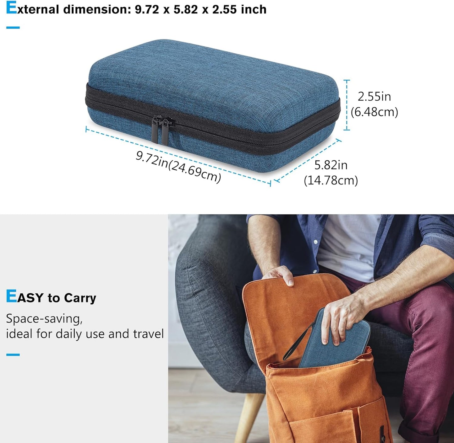 ProCase Large Hard Travel Electronic Organizer Case for MacBook Power Adapter Chargers Cables Tech Organizer Hard Drive USB Flash Disk SD Card Portable Electronics Accessories Bag -Black