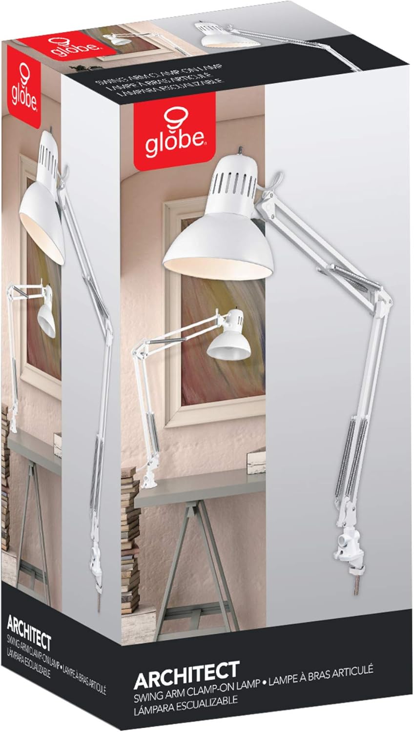 Globe Electric 12641 Architect 32" Swing-Arm Clamp-On Lamp, Black Architect, Finish, LED Bulb Included