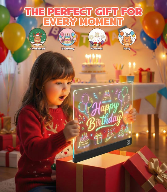 LED Drawing Board for Girls, Kids, 9.8"x7.9" 7 Colors DIY Doodle Glow Note Board with 7 Pens, 10 Tracing Sheets - Unicorn Toys Gifts, Brithday Gift for Girl 4 5 6 7 8 9 Year Old, Light Up Pad Art Kit