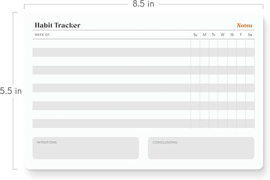 Notsu Weekly Habit Tracker Notepad | Goals Planner Pad and Self Care To Do List | 50 Tear Off Pages, 8.5” x 5.5”