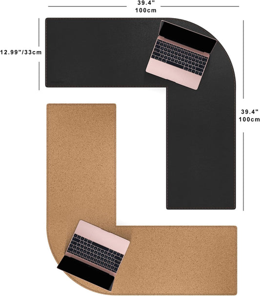 MAIDERN (51” + 51”) x 15.7” L Shaped Corner Desk Mat, Cork & Leather Reversible Desk Pad for Gaming Computer Office Home (Black) …